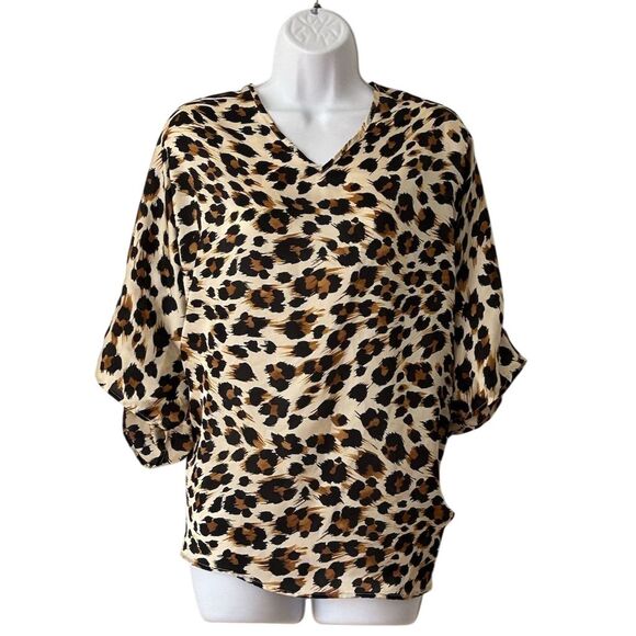 Adrienne  Women's Animal Print V-Neck Blouse Multicolor Size M - Picture 2 of 4